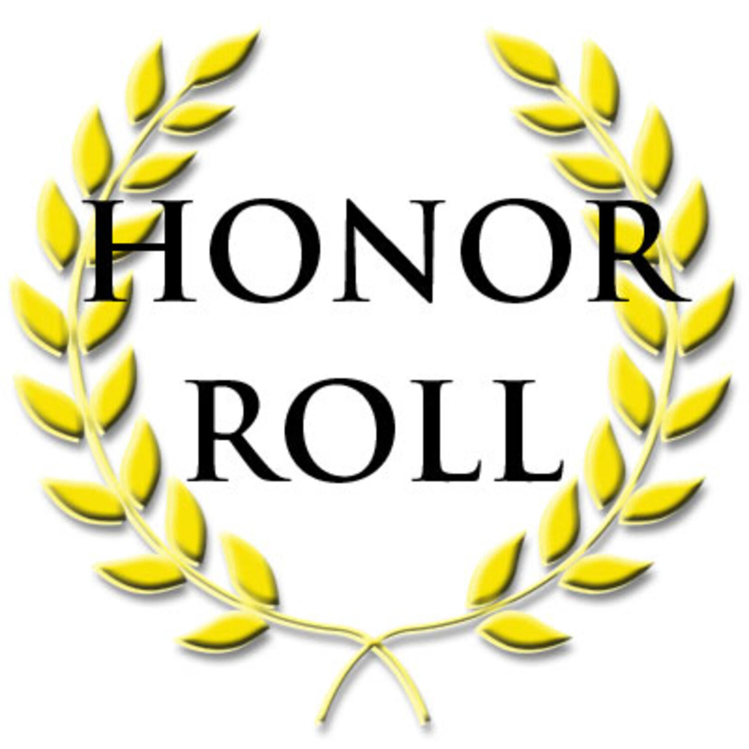 Picture of a gold wreath with the words "Honor Roll" written on top of it. 